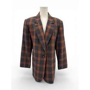 Sag Harbor Wool Blend Plaid Blazer Women Size 18 Professor Dark Academia Tweed